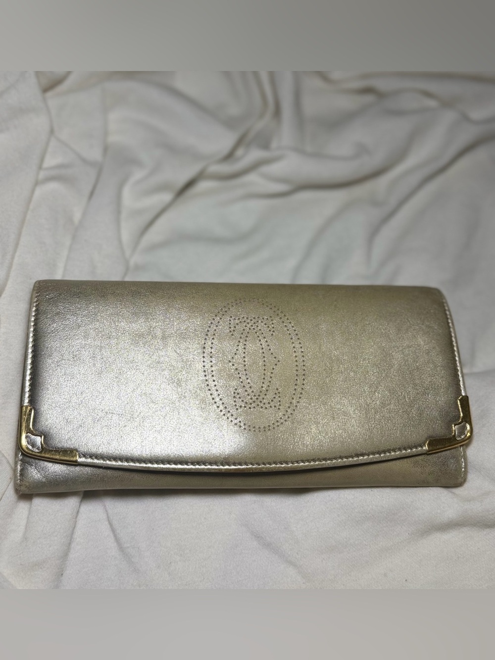 Vintage Must de Cartier Metallic Gold Leather Continental Wallet France